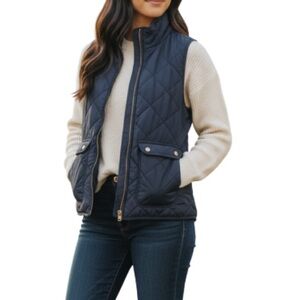 THREAD AND SUPPLY Quilted Vest Navy Blue Outerwear Zipper Pockets Coastal Size S